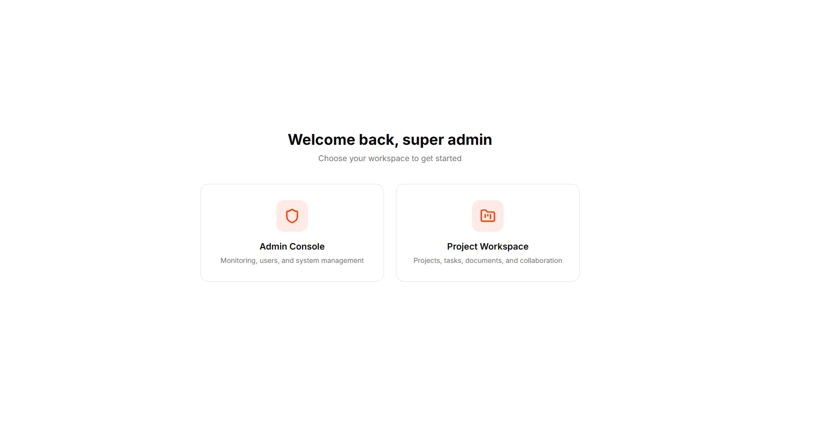 Workspace picker: Admin Console and Project Workspace